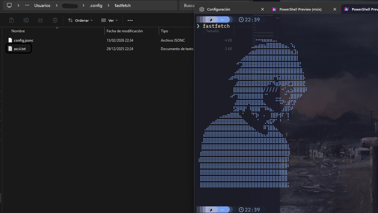 Carpeta de configuración con los archivos config.jsonc y ascii.txt